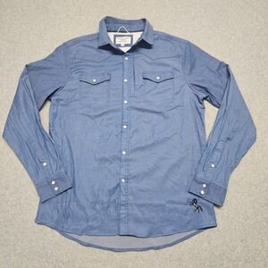 Diamond Cross Ranch Shirt Mens Large Blue Western Snap Front Stretch